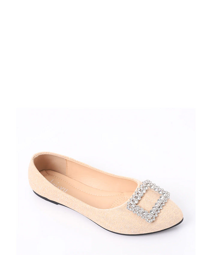 FAN-DJTF-009 Studded Throat Slip On Off-White Leather Flats