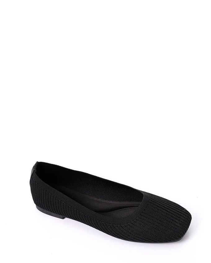FAN-DJTF-011 Slip On Ribbed Semi-Square Toecap Nude Pink Flats