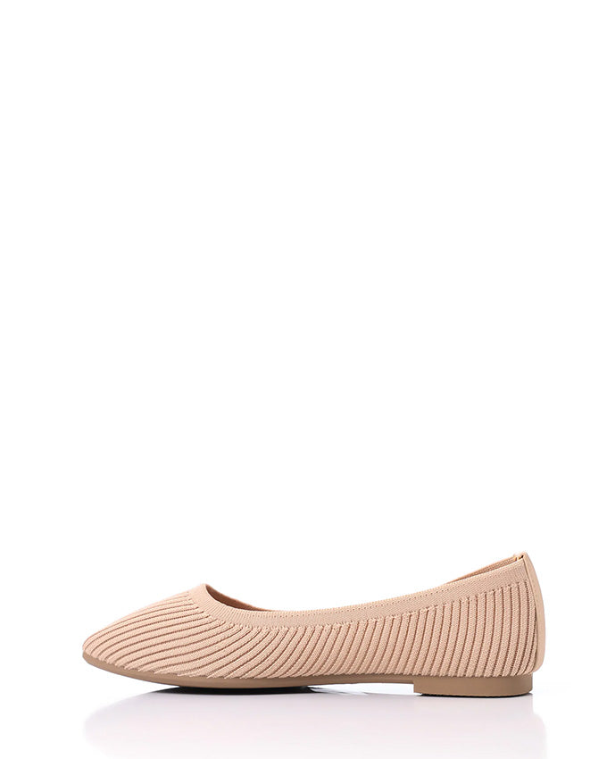 FAN-DJTF-011 Slip On Ribbed Semi-Square Toecap Nude Pink Flats