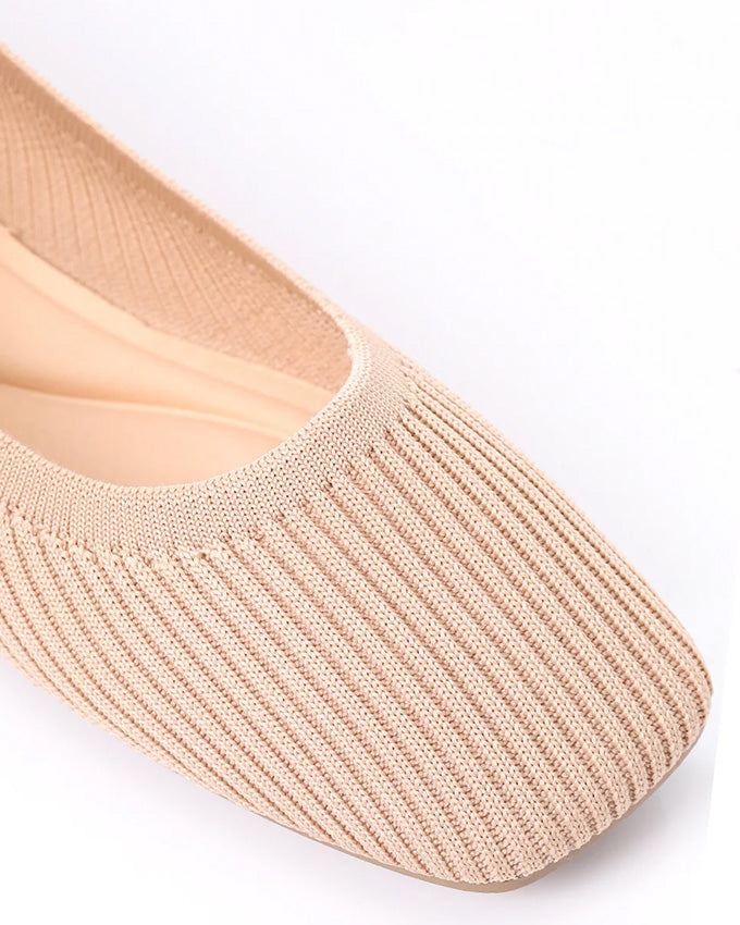 FAN-DJTF-011 Slip On Ribbed Semi-Square Toecap Nude Pink Flats