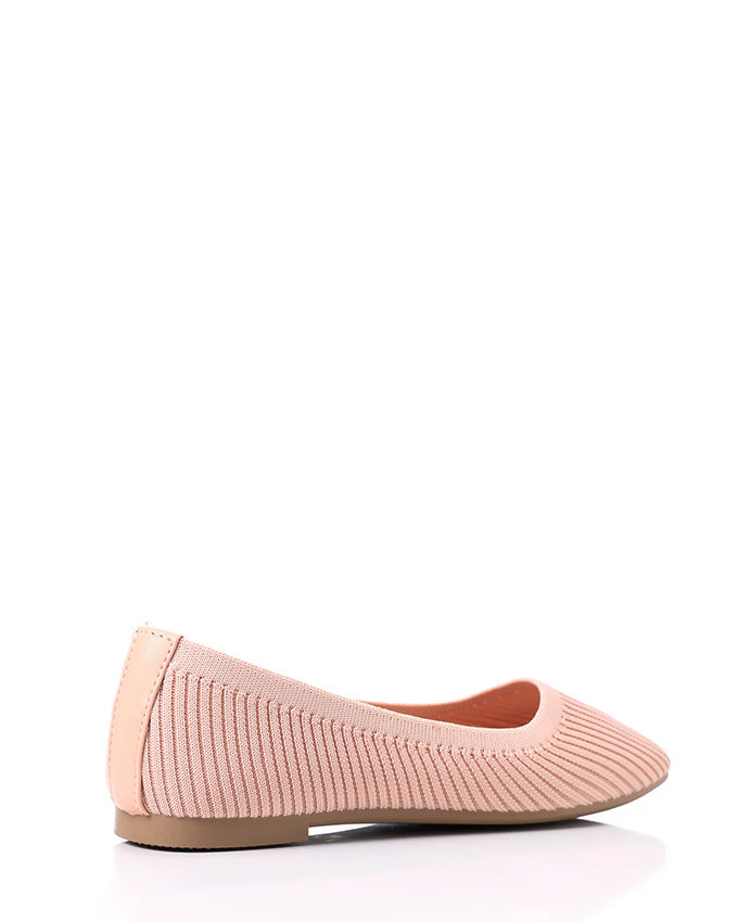 FAN-DJTF-011 Slip On Ribbed Semi-Square Toecap Nude Pink Flats
