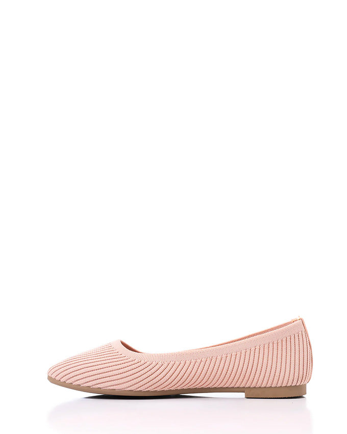 FAN-DJTF-011 Slip On Ribbed Semi-Square Toecap Nude Pink Flats