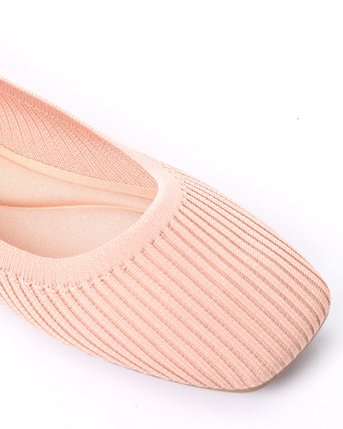 FAN-DJTF-011 Slip On Ribbed Semi-Square Toecap Nude Pink Flats