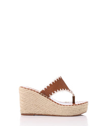 FAN-DJTF-017 Leather & Straw Thong Slip On Platform Slippers