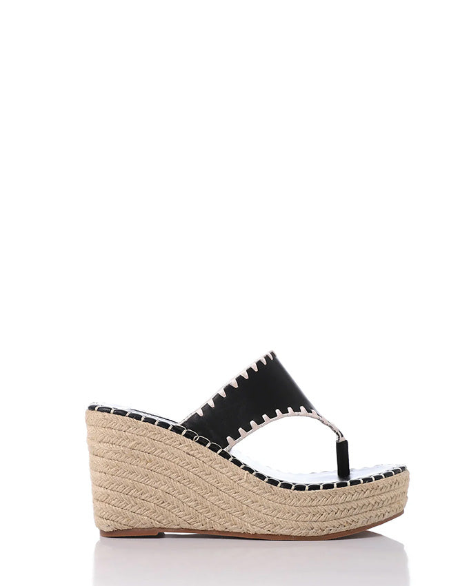 FAN-DJTF-017 Leather & Straw Thong Slip On Platform Slippers