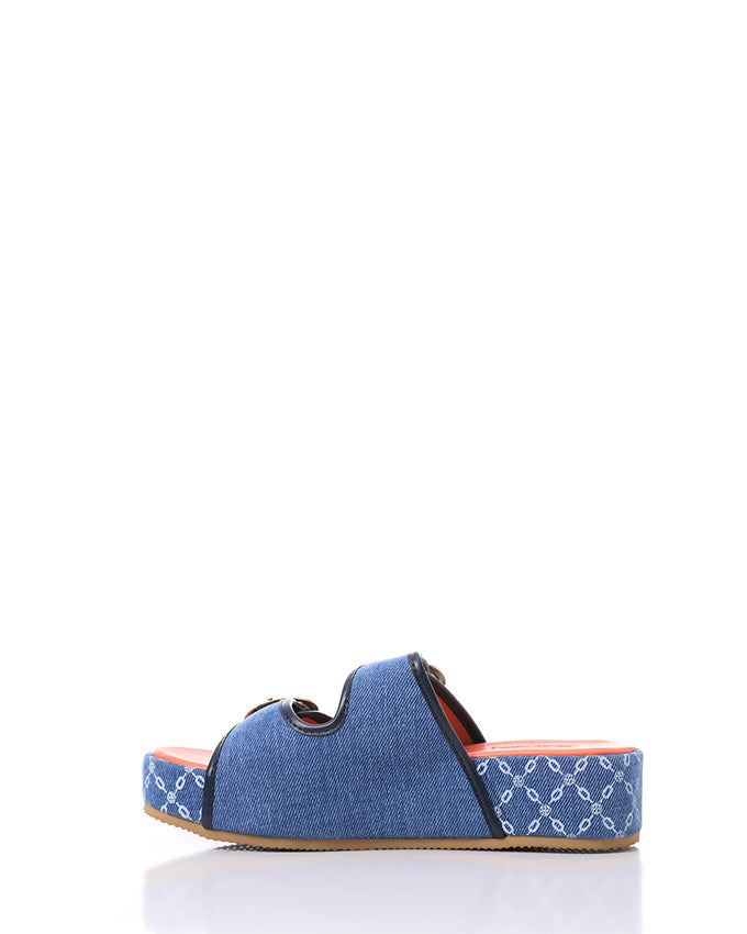 FAN-DJTF-018 Double Circular Buckles Bi-Toned Slippers