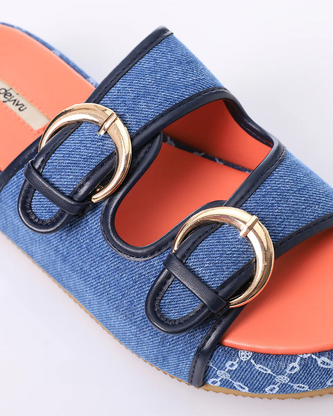 FAN-DJTF-018 Double Circular Buckles Bi-Toned Slippers
