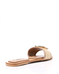 FAN-DJTF-019 Stined Buckle Slip On Straw Slippers