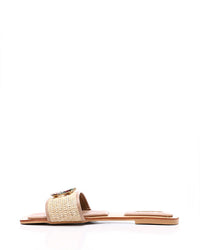 FAN-DJTF-019 Stined Buckle Slip On Straw Slippers