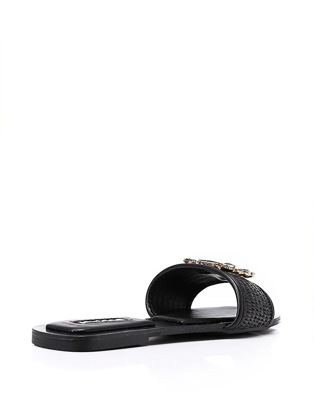 FAN-DJTF-019 Stined Buckle Slip On Straw Slippers