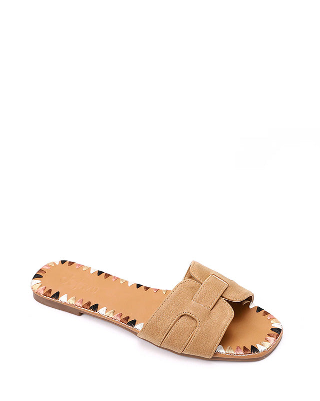 FAN-DJTF-022 Textured Leather Slip On Camel Women Slippers