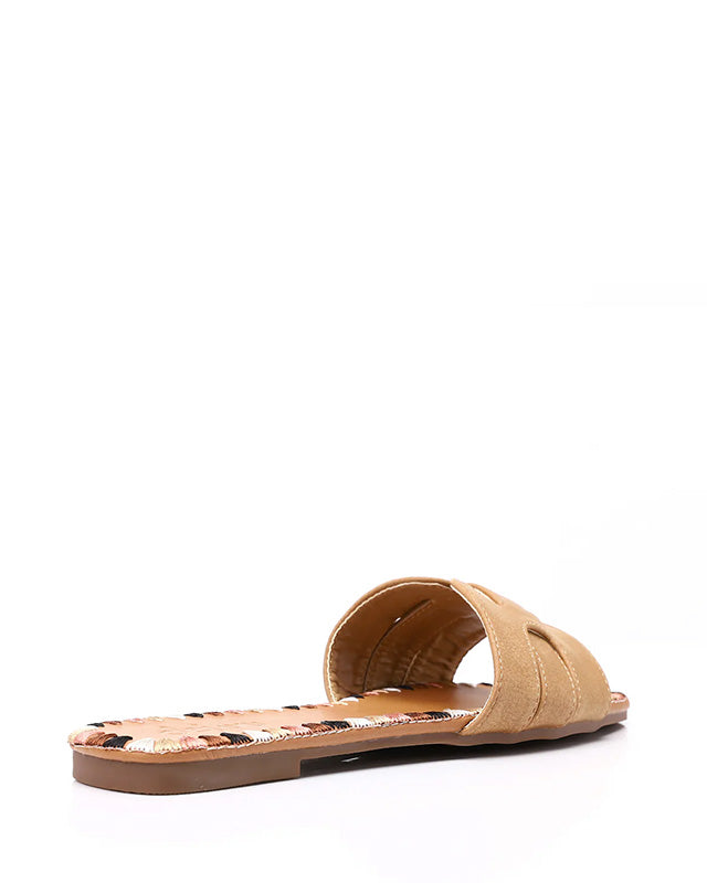 FAN-DJTF-022 Textured Leather Slip On Camel Women Slippers