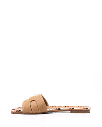 FAN-DJTF-022 Textured Leather Slip On Camel Women Slippers