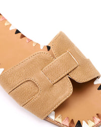 FAN-DJTF-022 Textured Leather Slip On Camel Women Slippers