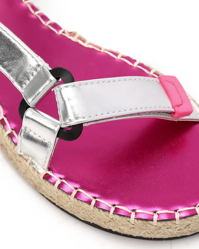 JAL-DJTF-001 Metallic Silver Mix Materialed Sandals