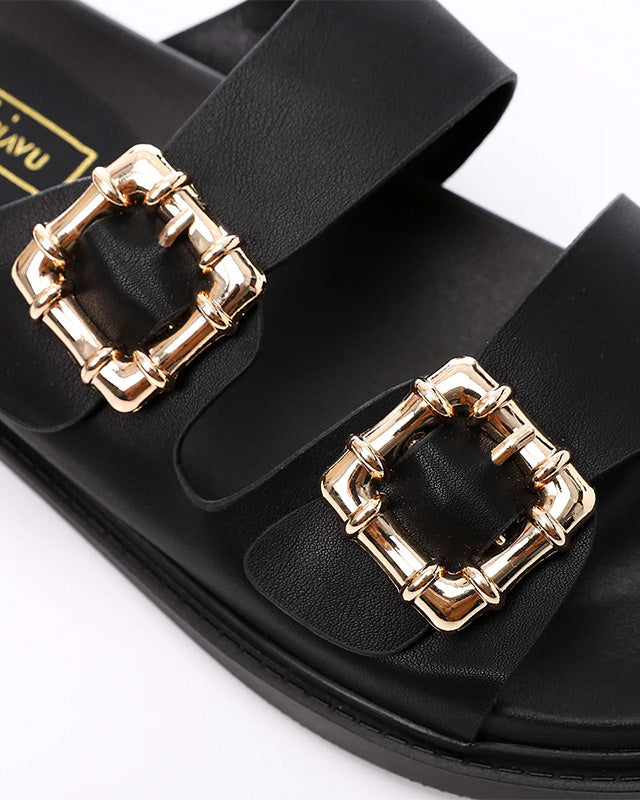 JAL-DJTF-011 Decorative Buckles Double Straped Slippers