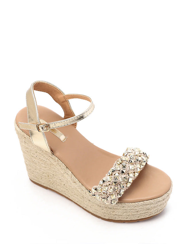JAL-DJTF-016 Decroated Gold Strap Wedge Sandals