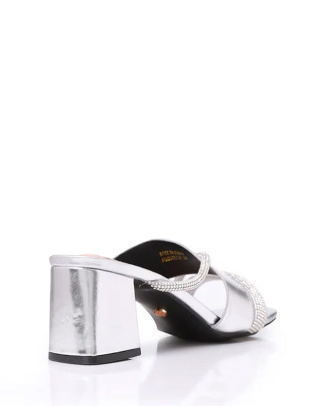 JAL-DJTF-037 Slip On Silver Strased Mid Heeled Slipper