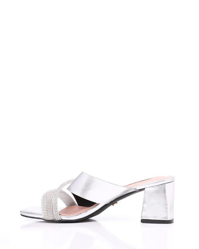 JAL-DJTF-037 Slip On Silver Strased Mid Heeled Slipper