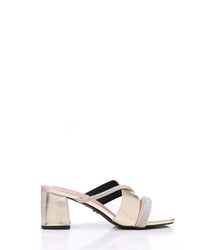 JAL-DJTF-037 Slip On Silver Strased Mid Heeled Slipper