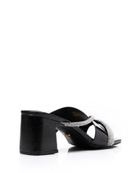 JAL-DJTF-037 Slip On Silver Strased Mid Heeled Slipper