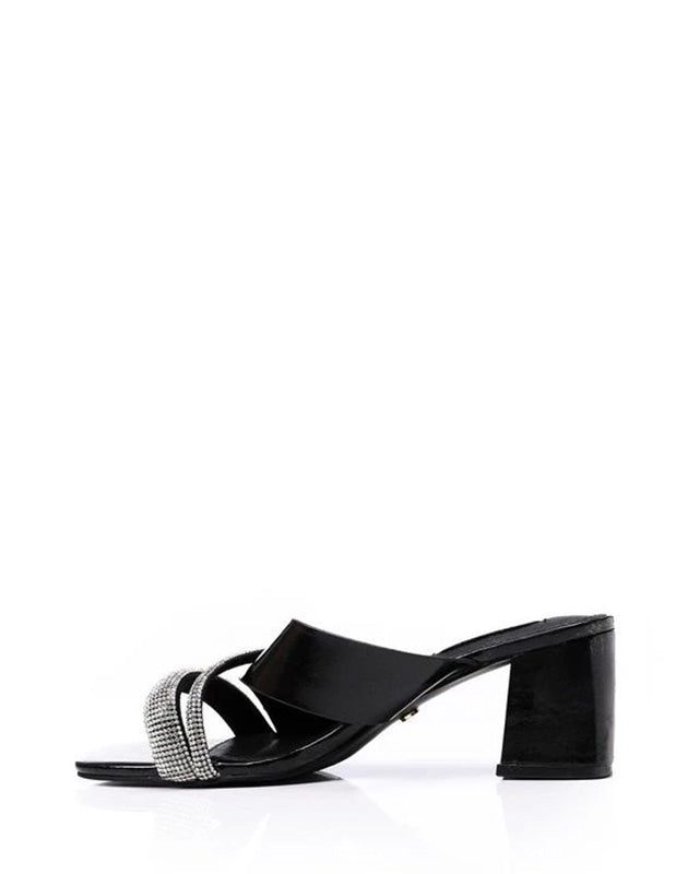 JAL-DJTF-037 Slip On Silver Strased Mid Heeled Slipper