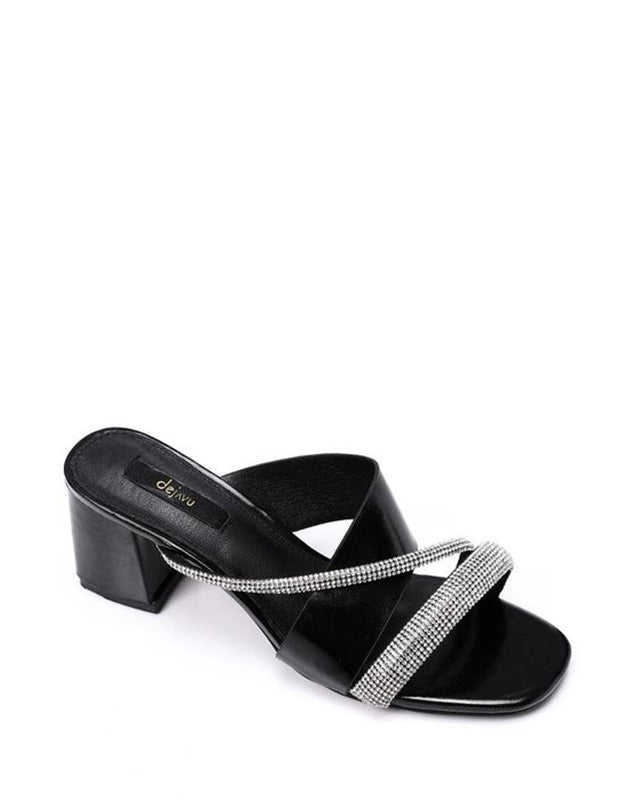 JAL-DJTF-037 Slip On Silver Strased Mid Heeled Slipper