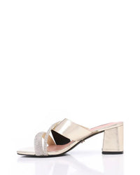 JAL-DJTF-037 Slip On Silver Strased Mid Heeled Slipper