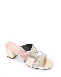 JAL-DJTF-037 Slip On Silver Strased Mid Heeled Slipper