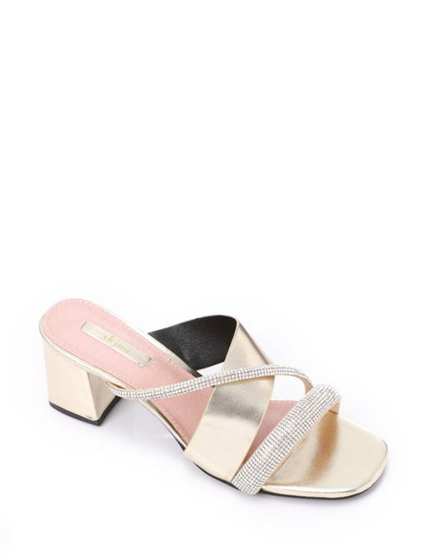 JAL-DJTF-037 Slip On Silver Strased Mid Heeled Slipper