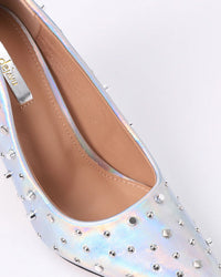 JAL-DJTF-042 Slip On Studded Allover Statement Heels