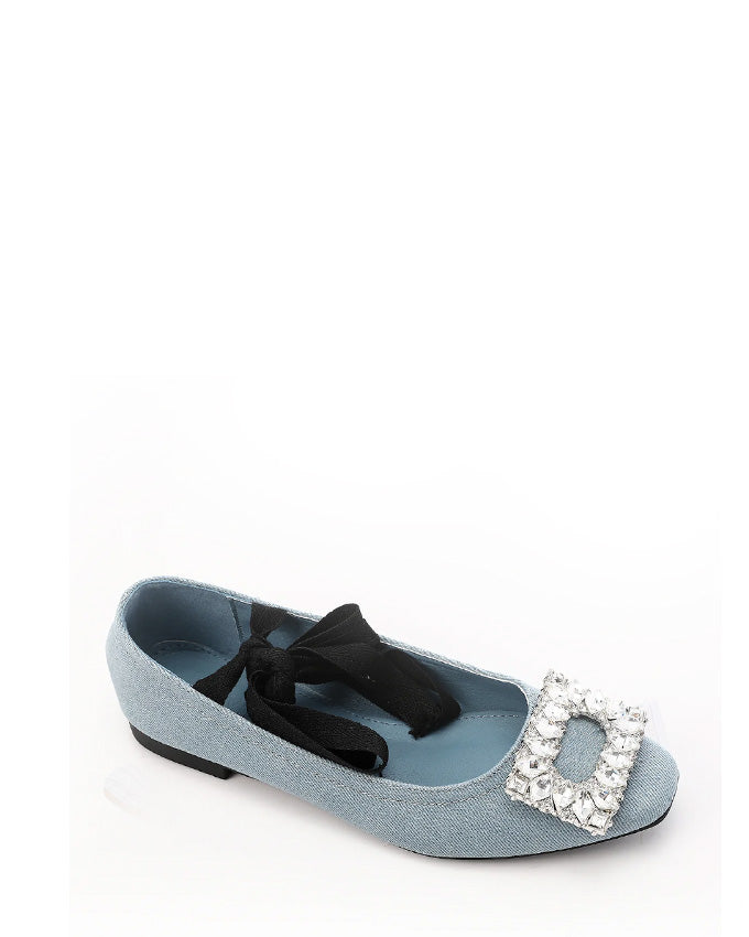 JAL-DJTF-057 Denim Lace Up Flat Ballerina