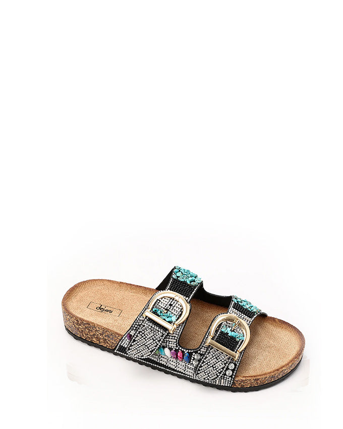 KND-DJTF-012 Decorated Buckled Flat Slippers