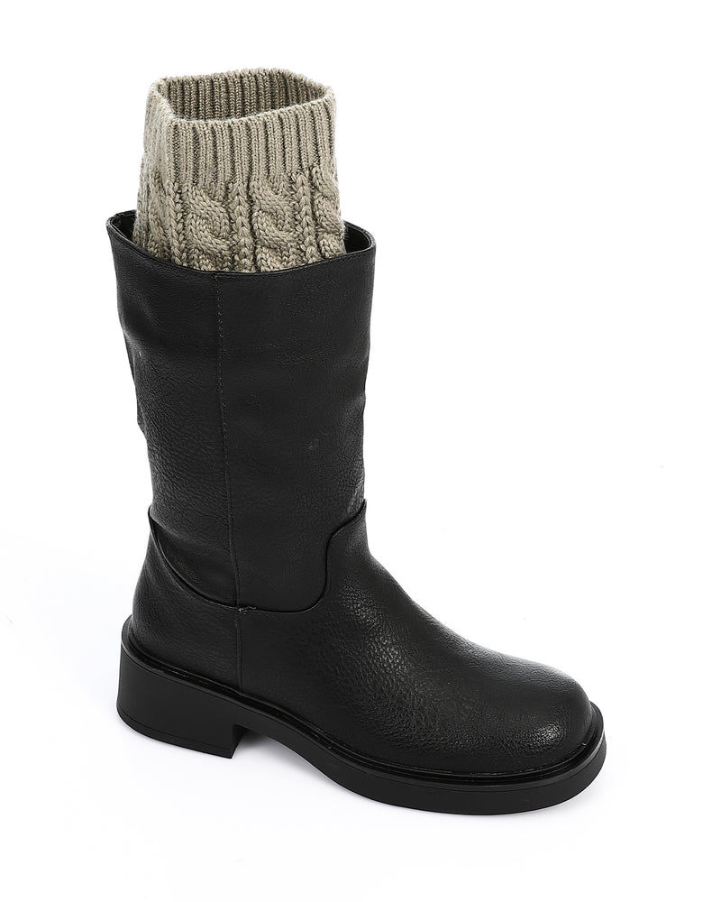 PRD-DVTV-009 Mid Calf Boots With Knitted Accent