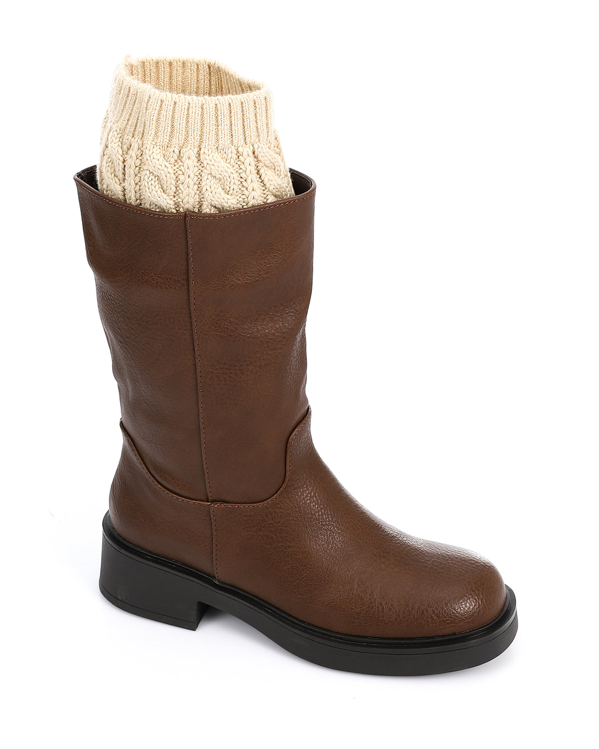 PRD-DVTV-009 Mid Calf Boots With Knitted Accent