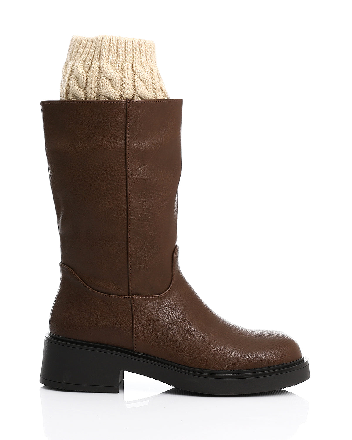 PRD-DVTV-009 Mid Calf Boots With Knitted Accent