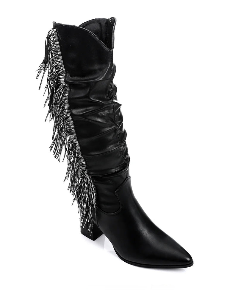 SUN-DVTF-007 Side Fringes Zipper high boot