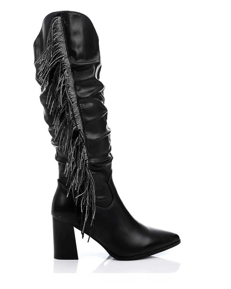 SUN-DVTF-007 Side Fringes Zipper high boot