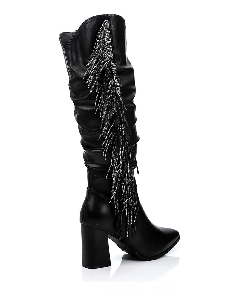 SUN-DVTF-007 Side Fringes Zipper high boot