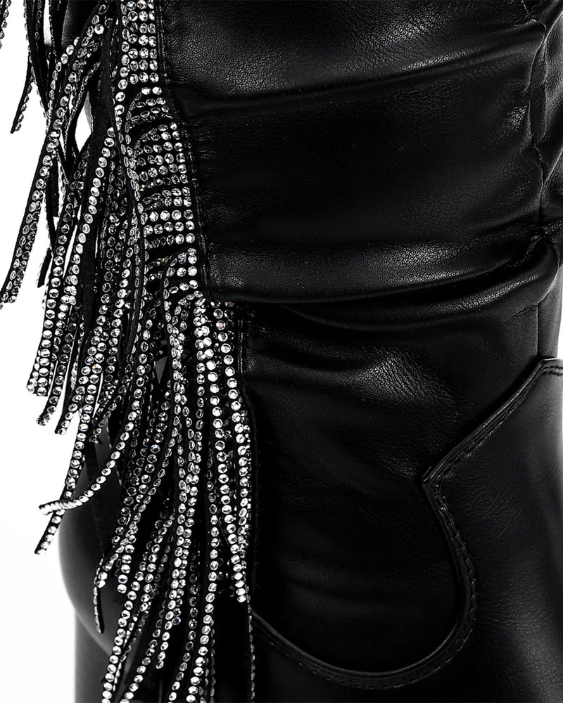 SUN-DVTF-007 Side Fringes Zipper high boot