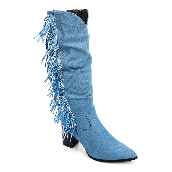 SUN-DVTF-007 Side Fringes Zipper high boot