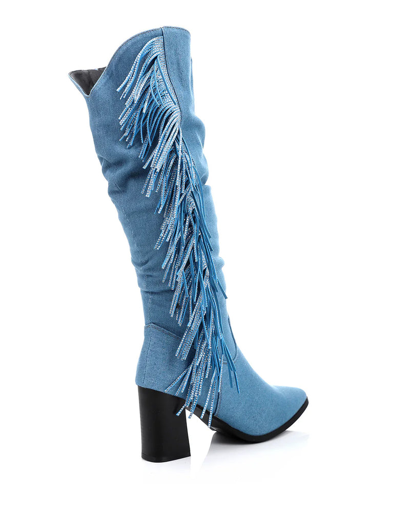 SUN-DVTF-007 Side Fringes Zipper high boot