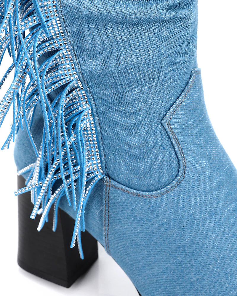 SUN-DVTF-007 Side Fringes Zipper high boot