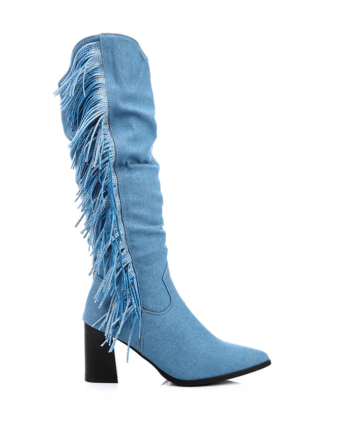 SUN-DVTF-007 Side Fringes Zipper high boot