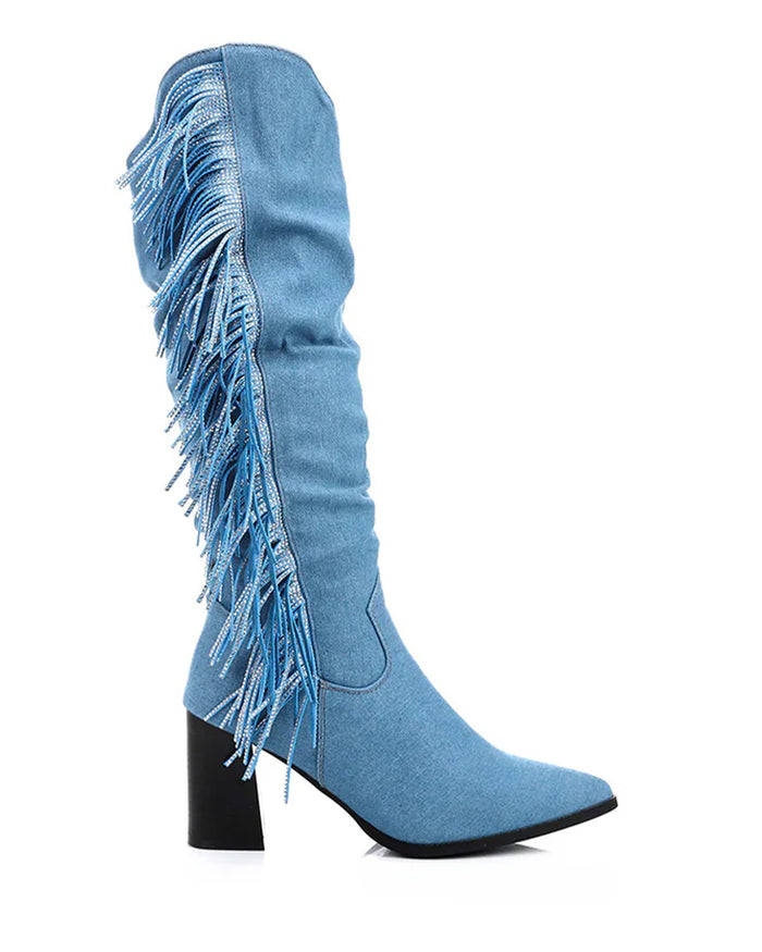 SUN-DVTF-007 Side Fringes Zipper high boot