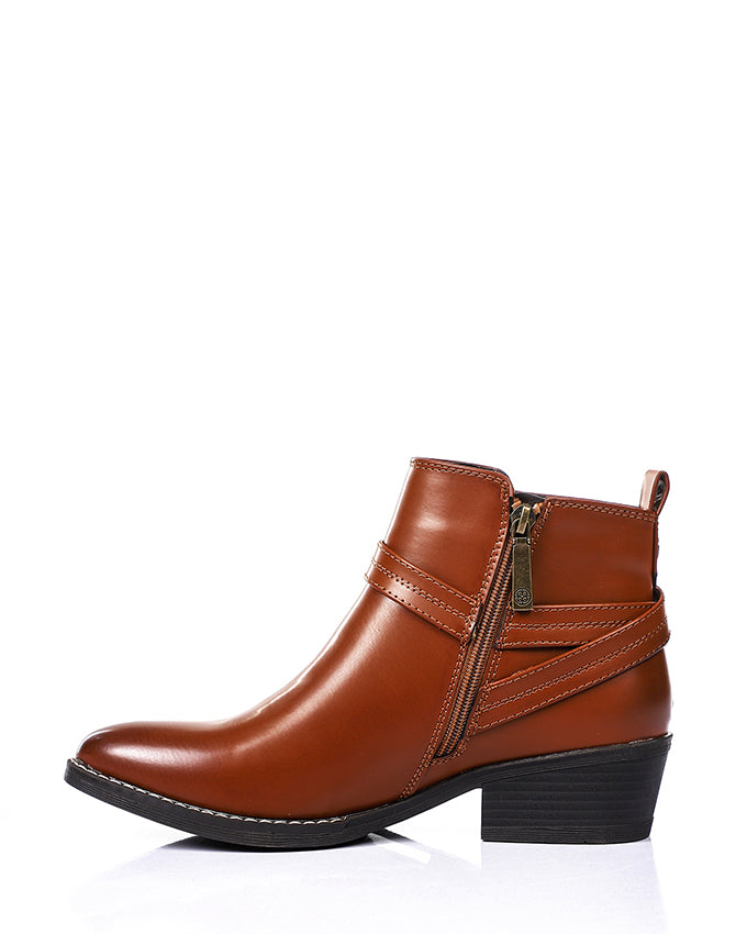 SUN-DVTH-004  Leather Mid Heels Ankle Boot