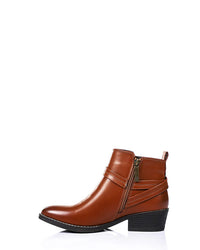 SUN-DVTH-004  Leather Mid Heels Ankle Boot