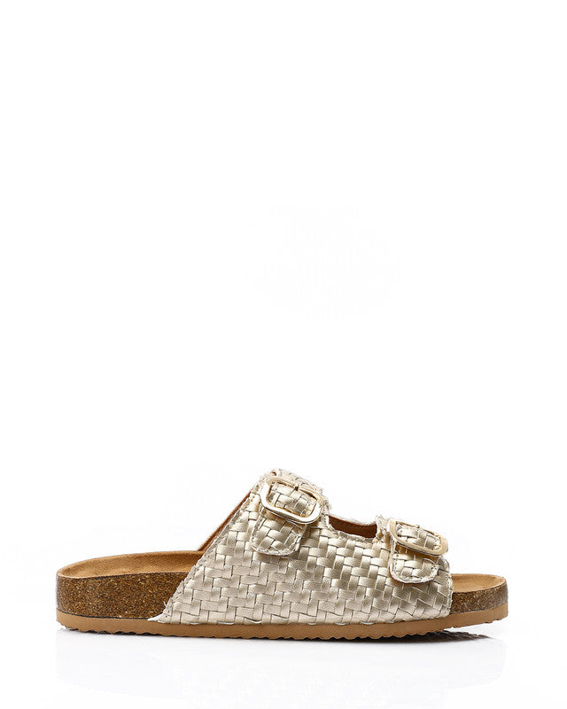 FAN-DJTV-019 Intrecciato Double Buckles Gold Slipper