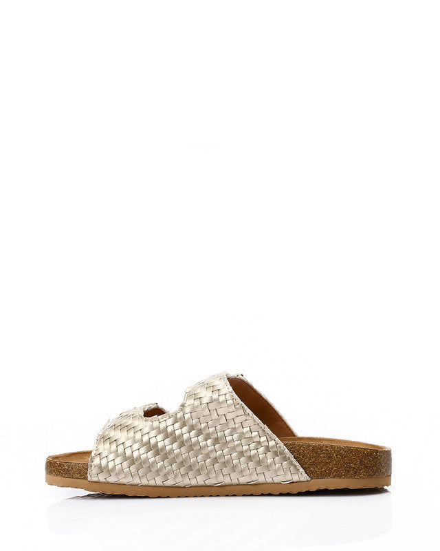 FAN-DJTV-019 Intrecciato Double Buckles Gold Slipper