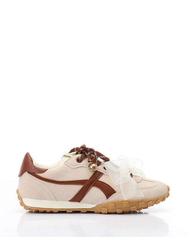 GER-DVTX-039 Decorative Lace Up Flat Sneakers - BEIGE / 36 - Dejavu